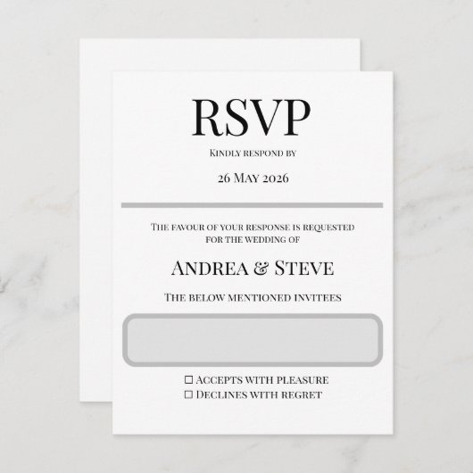 Minimalist Wedding RSVP Card | Editable Template (正面/裏面)