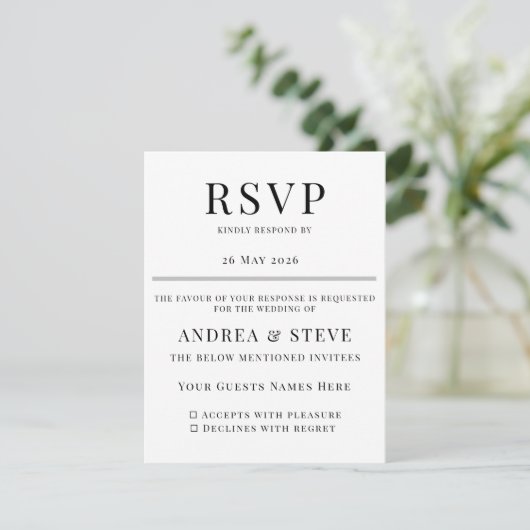 Minimalist Wedding RSVP Card | Elegant Classic (スタンド正面)