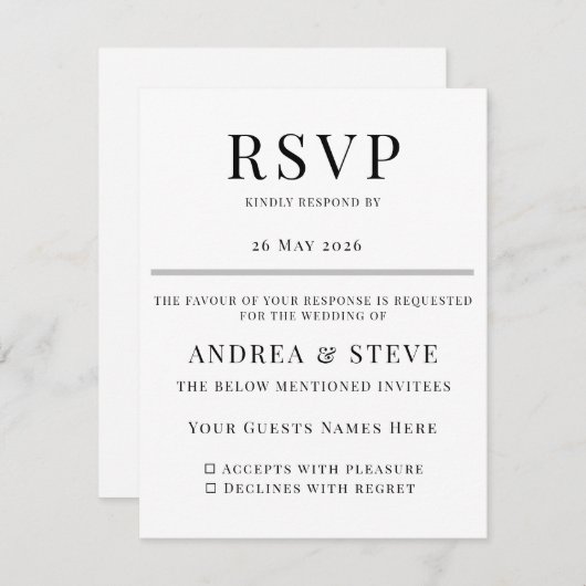 Minimalist Wedding RSVP Card | Elegant Classic (正面/裏面)