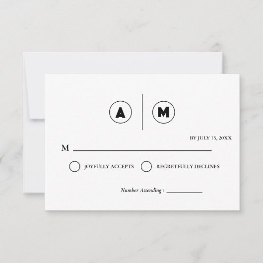 Minimalist Wedding RSVP Card | Simple Black &White 招待状 (正面)