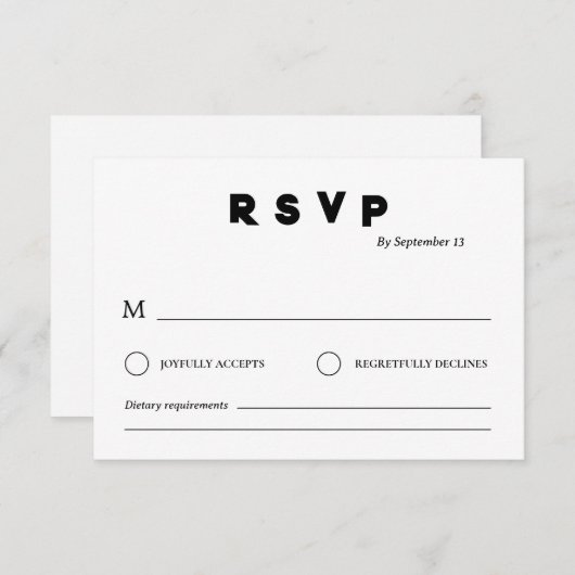 Minimalist Wedding RSVP Card | Simple Black &White 招待状 (正面/裏面)