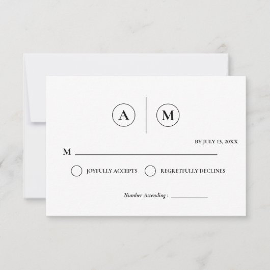 Minimalist Wedding RSVP Card | Simple Black &White 招待状 (正面)