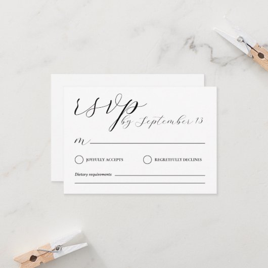 Minimalist Wedding RSVP Card | Simple Black &White 招待状 (正面/裏面インサイチュ)