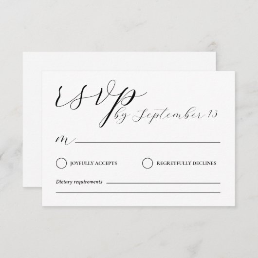 Minimalist Wedding RSVP Card | Simple Black &White 招待状 (正面/裏面)