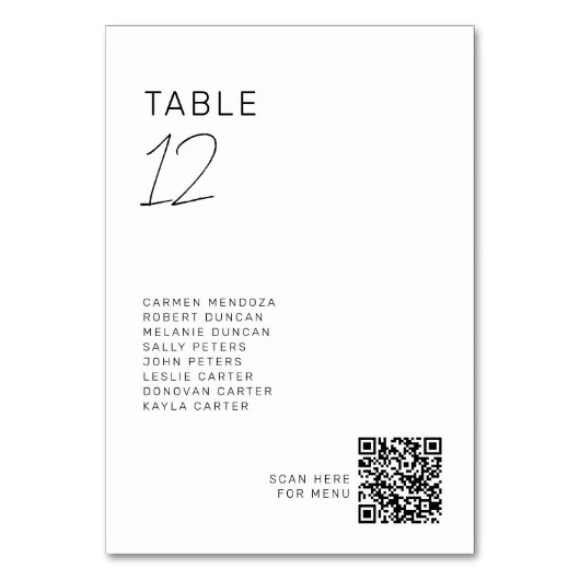 Minimalist Wedding Seating Chart QR Modern  テーブルナンバー (正面)
