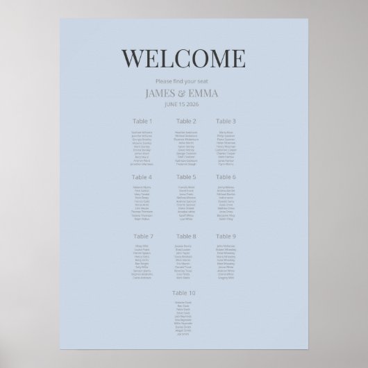 Minimalist Wedding Seating Plan (10) Dusky Blue ポスター (正面)