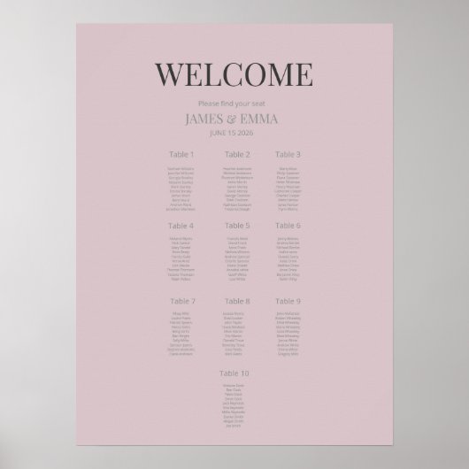 Minimalist Wedding Seating Plan (10) Dusky Rose ポスター (正面)