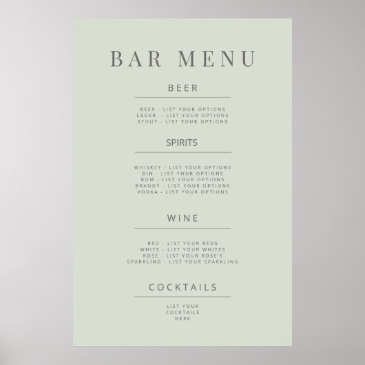 Minimalist Wedding Sign Poster Pale Sage ポスター (正面)