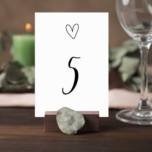 Minimalist Wedding Table Number Card with Heart テーブルナンバー