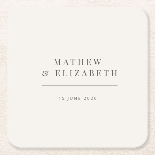 Minimalist Wedding | Warm White スクエアペーパーコースター (正面)