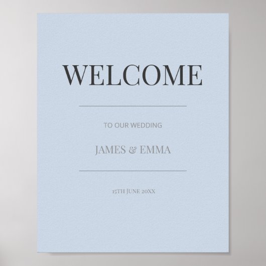 Minimalist Wedding Welcome Sign | Dusky Blue ポスター (正面)