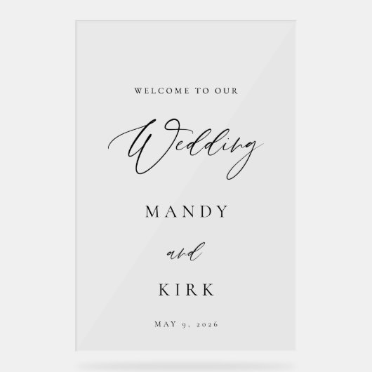 Minimalist Wedding Welcome Sign Elegant Script アクリルサイン (正面)