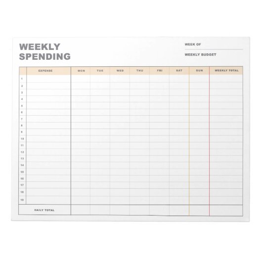 Minimalist Weekly Spending Tracker ノートパッド (正面)