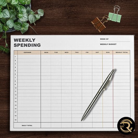 Minimalist Weekly Spending Tracker ノートパッド