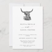 Minimalist Western Cow Skull Rustic Photo Wedding 招待状 (正面)