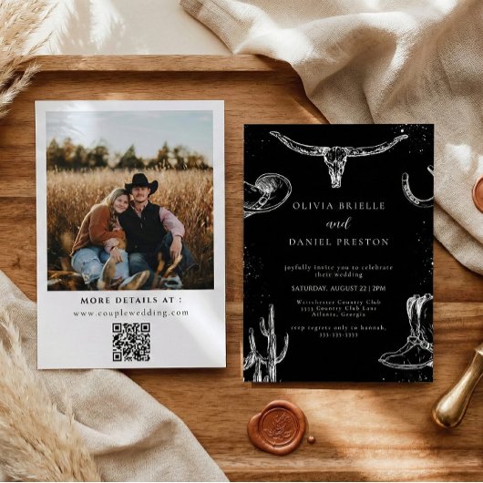 Minimalist Western Rustic Photo Qr Code Wedding 招待状
