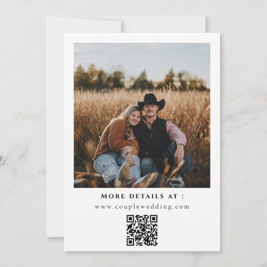 Minimalist Western Rustic Photo Qr Code Wedding 招待状 (裏面)