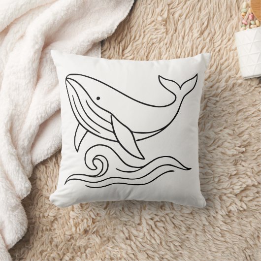 Minimalist Whale Line Art – Ocean Animal クッション (ブランケット)