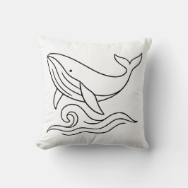 Minimalist Whale Line Art – Ocean Animal  クッション