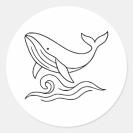 Minimalist Whale Line Art – Ocean Animal  ラウンドシール