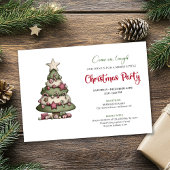 Minimalist Whimsical Christmas Tree Party Design 招待状