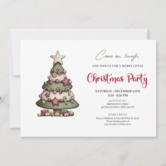 Minimalist Whimsical Christmas Tree Party Design 招待状 (正面)