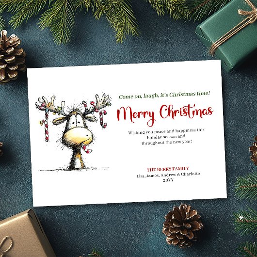 Minimalist Whimsical Reindeer Greeting Card シーズンカード