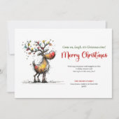 Minimalist Whimsical Reindeer Holiday Greeting シーズンカード (正面)