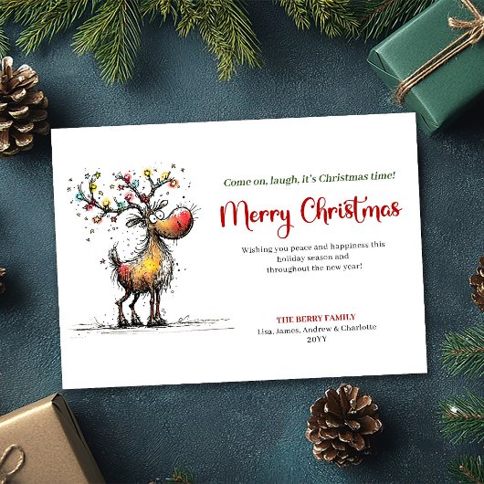 Minimalist Whimsical Reindeer Holiday Greeting シーズンカード