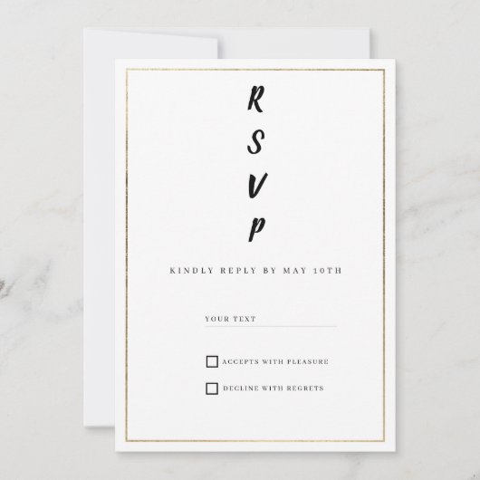 Minimalist white and gold typography RSVP 招待状 (正面)