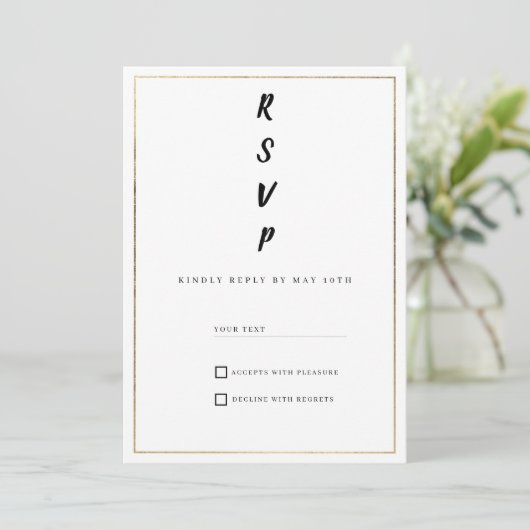 Minimalist white and gold typography RSVP 招待状 (スタンド正面)