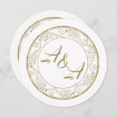 Minimalist White and Gold Wedding Invitation 招待状 (正面/裏面)