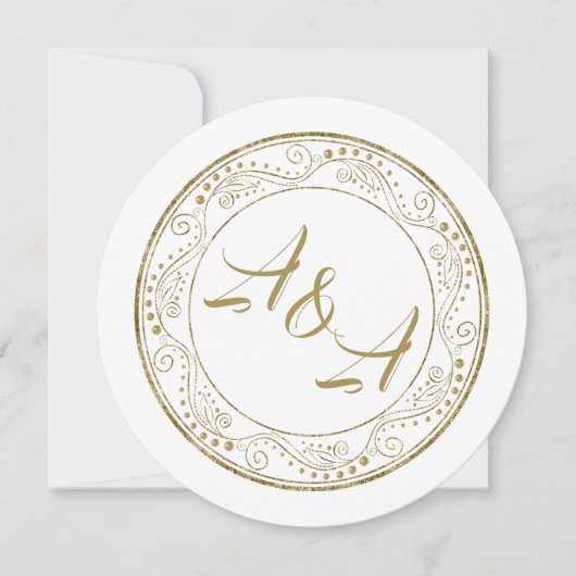 Minimalist White and Gold Wedding Invitation 招待状 (正面)