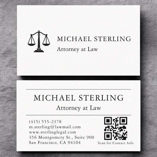 Minimalist White Black Attorney at Law QR Code 名刺