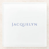 Minimalist White Blue Plain Elegant Modern Name ガラスコースター (正面)