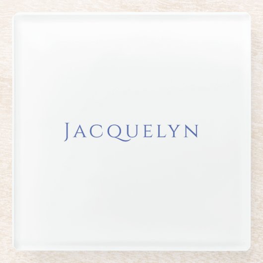 Minimalist White Blue Plain Elegant Modern Name ガラスコースター (正面)