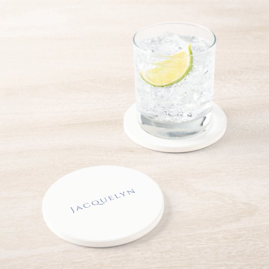 Minimalist White Blue Plain Elegant Modern Name コースター (側面)