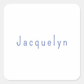 Minimalist White Blue Plain Elegant Modern Name スクエアシール (正面)