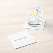 Minimalist White Blue Plain Elegant Modern Name スクエアペーパーコースター (インサイチュ)