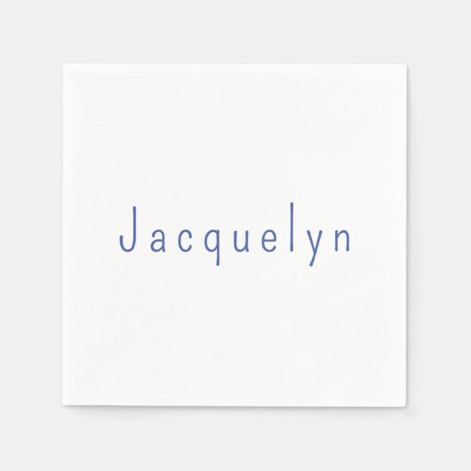 Minimalist White Blue Plain Elegant Modern Name スタンダードカクテルナプキン (正面)
