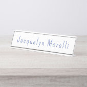 Minimalist White Blue Plain Elegant Modern Name デスクネームプレート (正面)