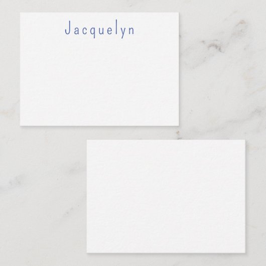 Minimalist White Blue Plain Elegant Modern Name ノートカード (正面/裏面)