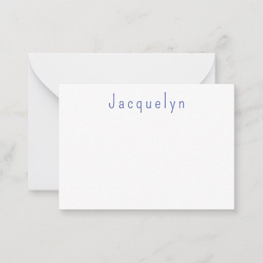 Minimalist White Blue Plain Elegant Modern Name ノートカード (正面)