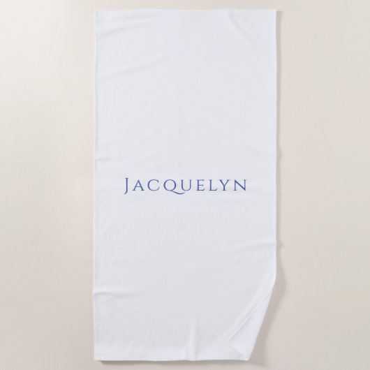 Minimalist White Blue Plain Elegant Modern Name ビーチタオル (正面)