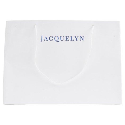 Minimalist White Blue Plain Elegant Modern Name ラージペーパーバッグ (正面)