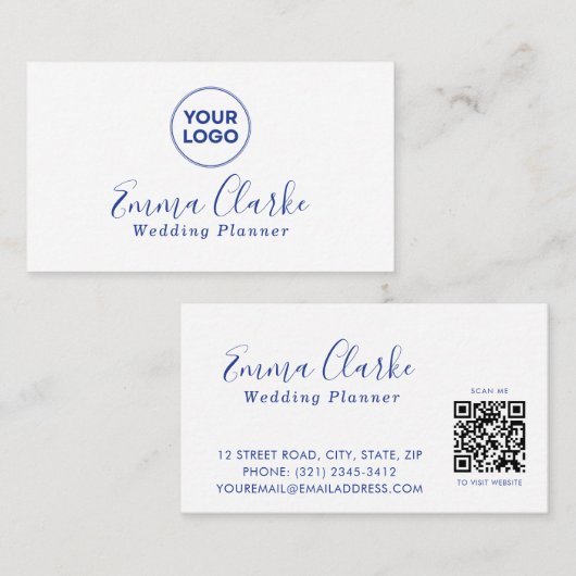 Minimalist White Blue Scan Code Business Card 名刺 (正面/裏面)