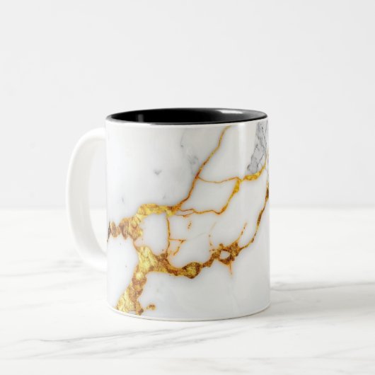 Minimalist White Carrara Marble & Gold Veins MUG ツートーンマグカップ (正面左)