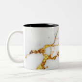 Minimalist White Carrara Marble & Gold Veins MUG ツートーンマグカップ (左)