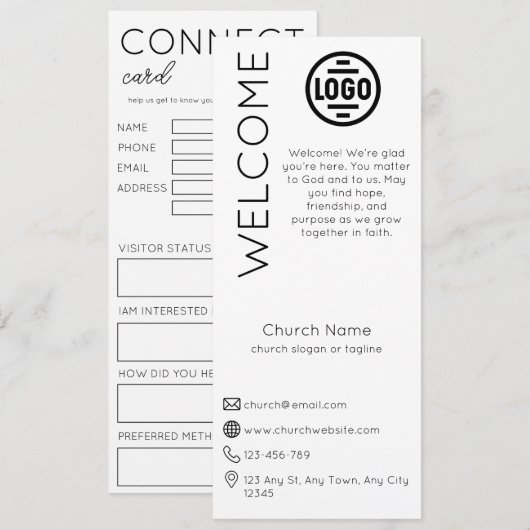 Minimalist White Church Connection Card 招待状 (正面/裏面)