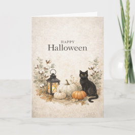 Minimalist White Cotton Stems Eucalyptus Halloween カード